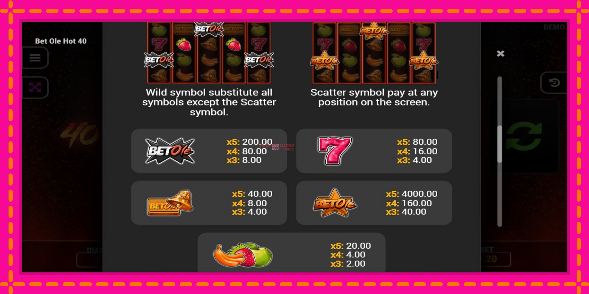 Безплатна игра в Bet Ole Hot 40 без регистрация, картина 5