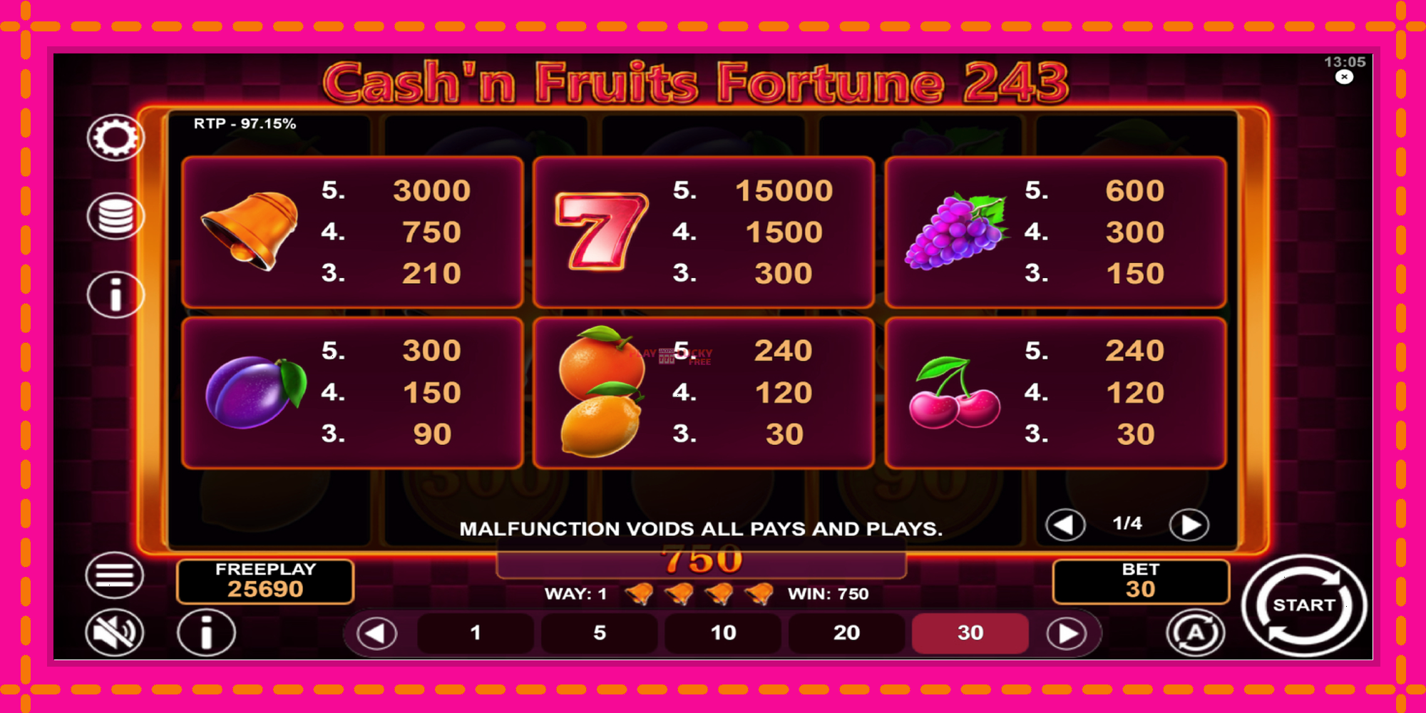 Безплатна игра в Cashn Fruits Fortune 243 без регистрация, картина 6