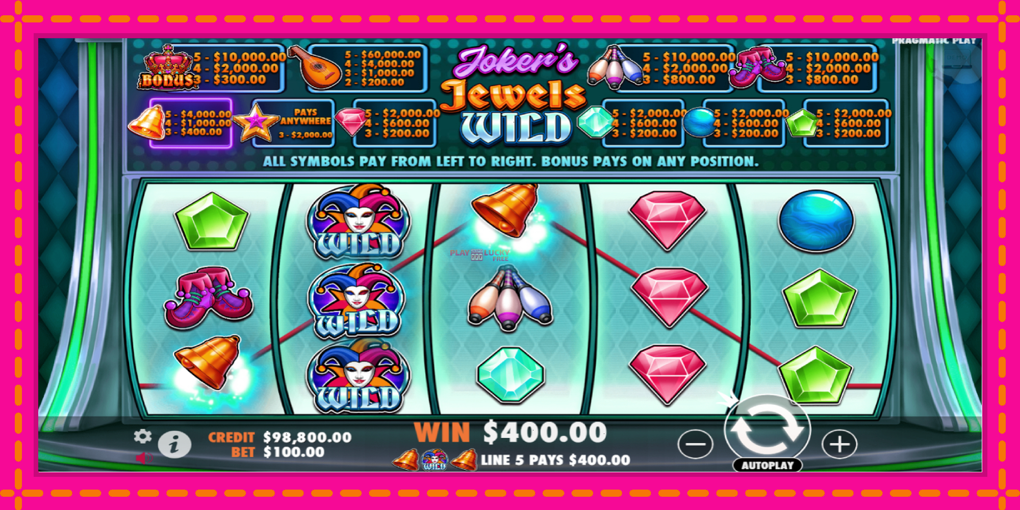 Безплатна игра в Jokers Jewels Wild без регистрация, картина 2