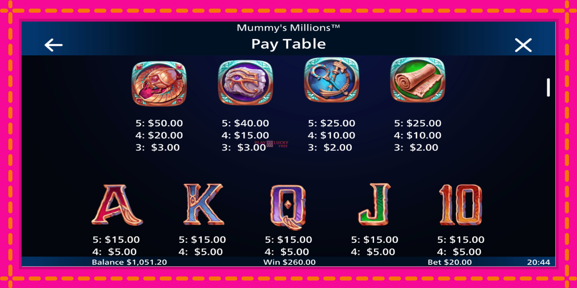 Безплатна игра в Mummys Millions без регистрация, картина 6