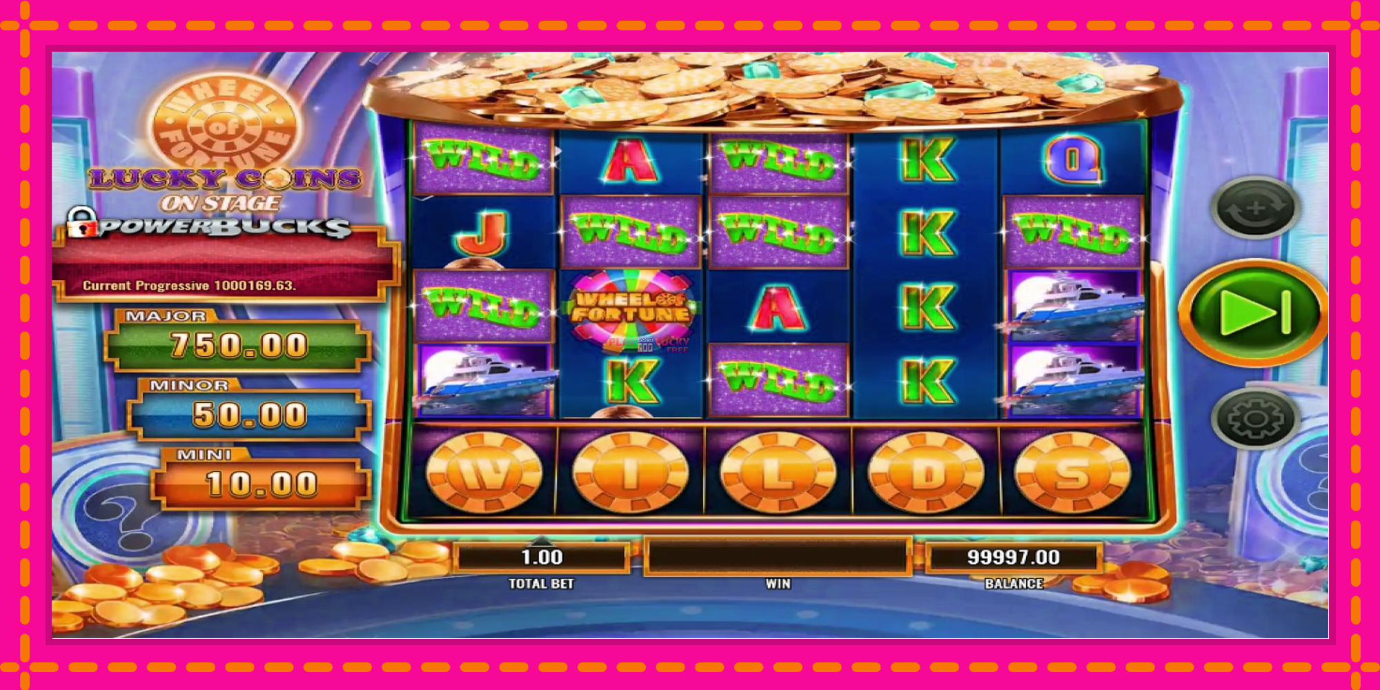 Безплатна игра в PowerBucks Wheel of Fortune Lucky Coins On Stage без регистрация, картина 3