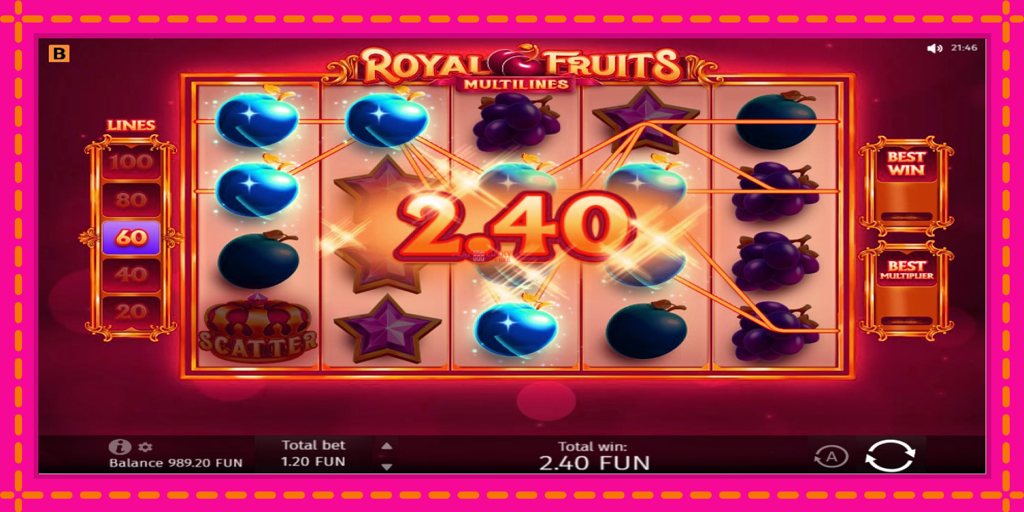 Безплатна игра в Royal Fruits Multilines без регистрация, картина 3